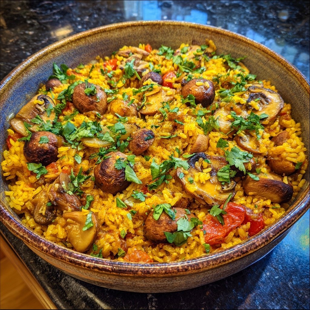 Paella mit Pilzen