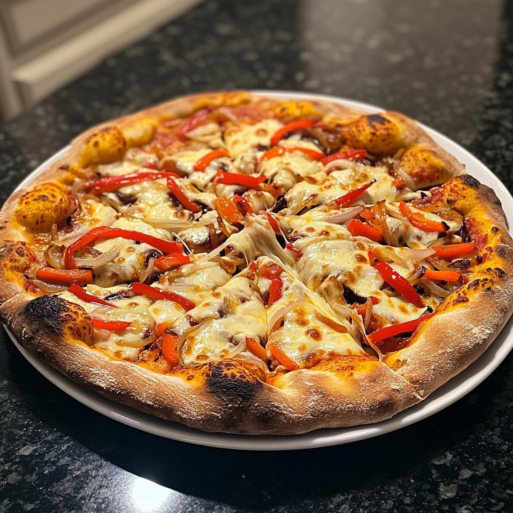 Pizza mit Paprika und Zwiebeln