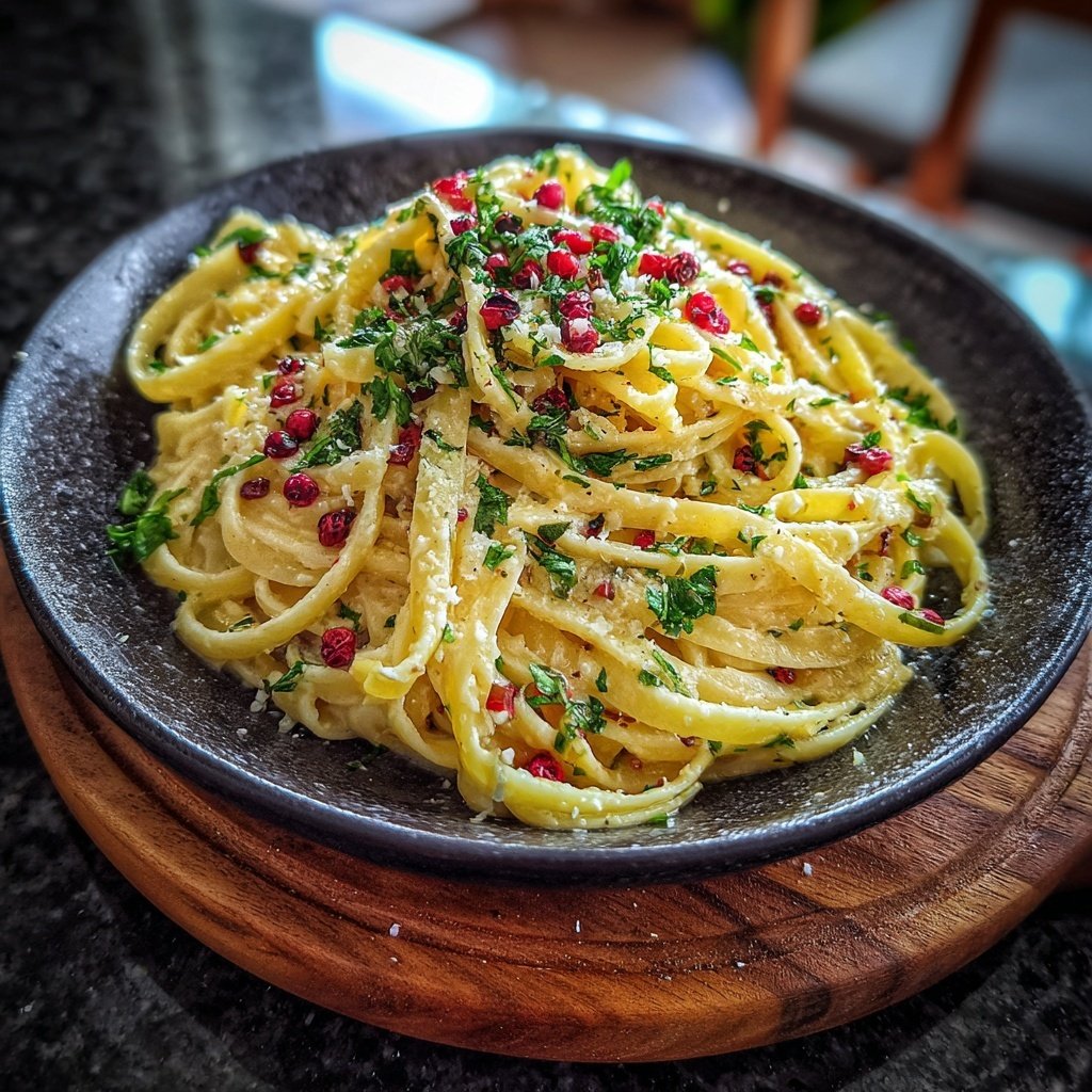 Pasta für zwei mit Sahne und rosa Pfeffer