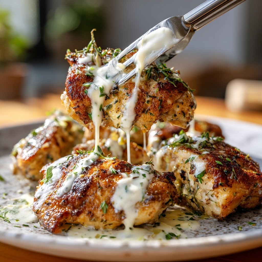 Gebratene Hähnchenbrust Mit Zitronen Joghurt Sauce