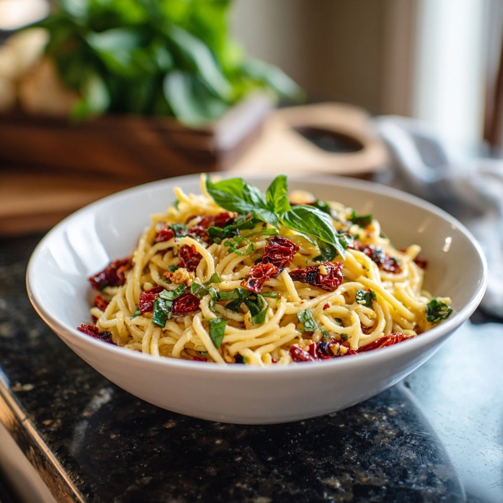 Mediterraner Nudelsalat Mit Getrockneten Tomaten