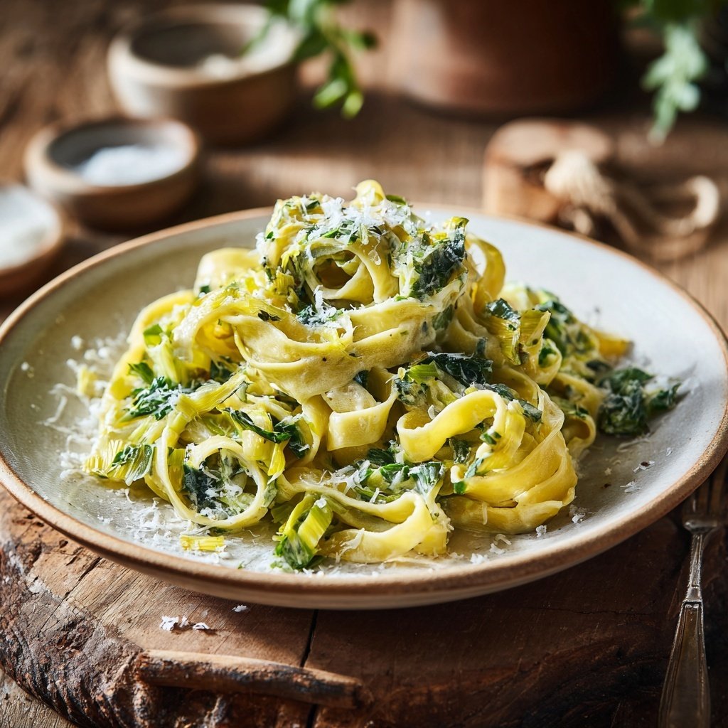 Tagliatelle mit Lauch und Sahne