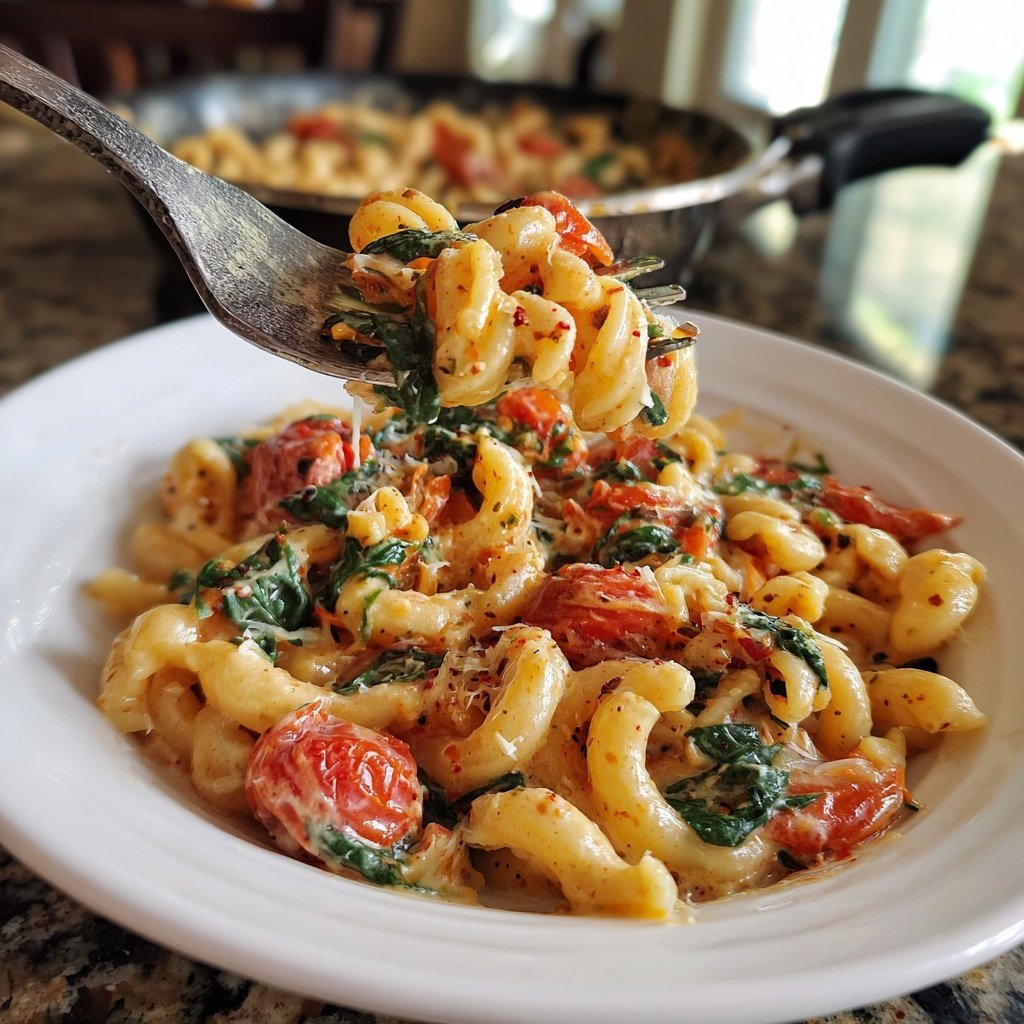 One-Pot Pasta mit Tomaten & Spinat